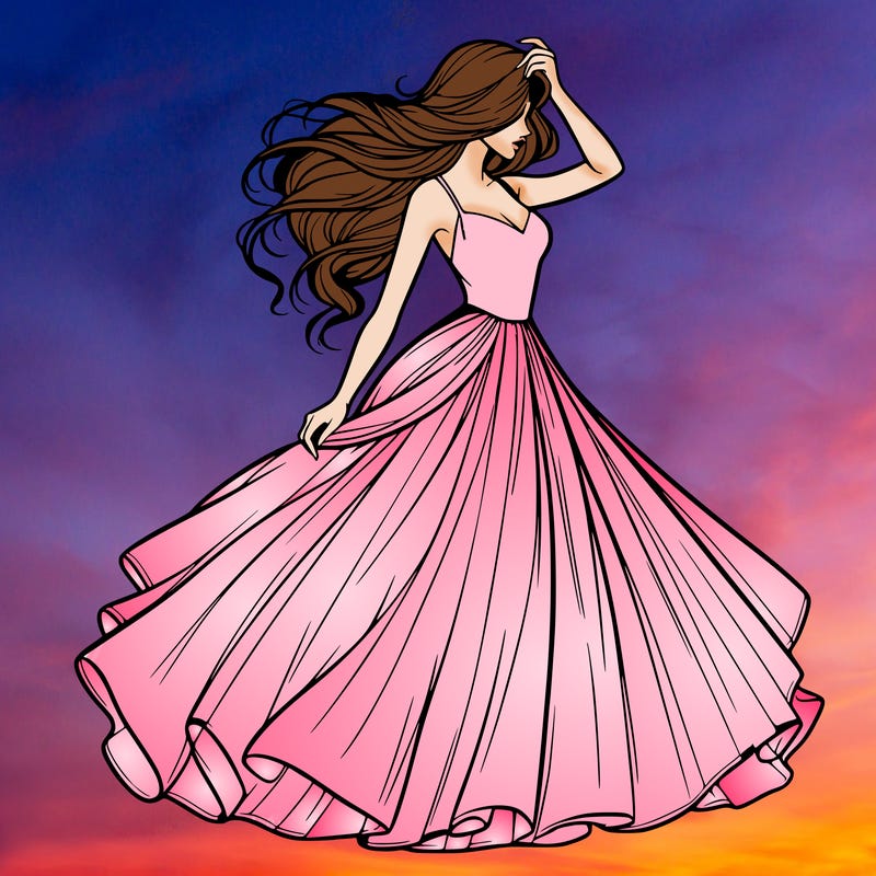 realistic woman with dress flowing in the wind