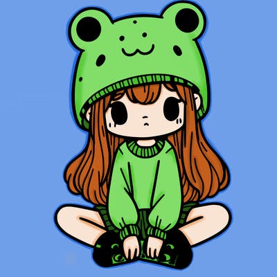 a girl wearing a frog hat and some frog socks
