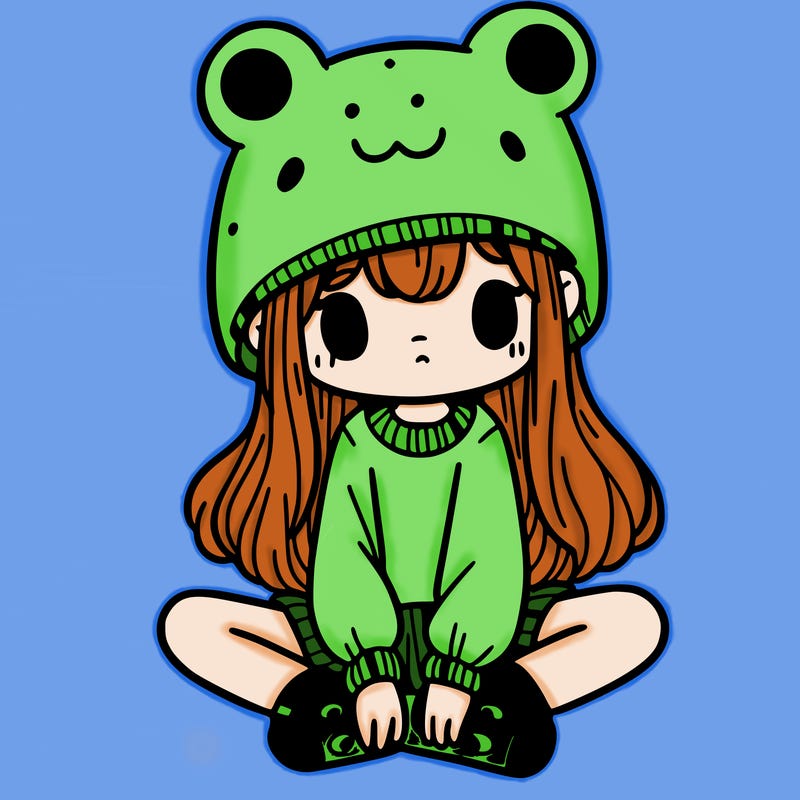 a girl wearing a frog hat and some frog socks
