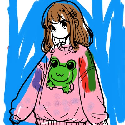 girl wearing frogging sweatshirt