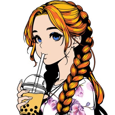 realistic girl with braided hair drinking boba
