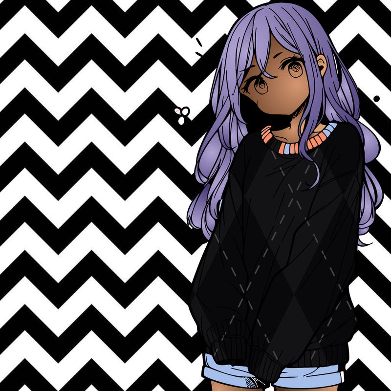 manga teen girl  in a sweater and baggy pants