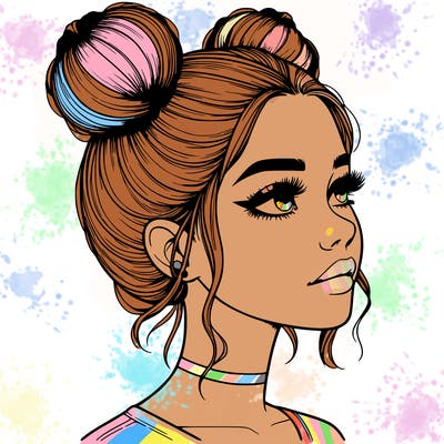 realistic girl with buns on the top of her head