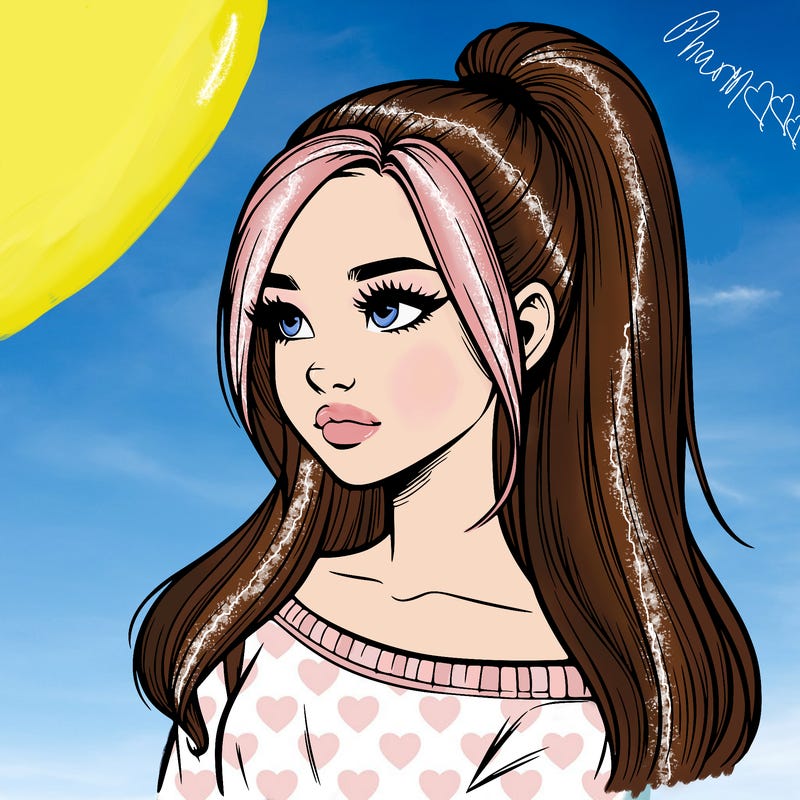 realistic girl with a high ponytail