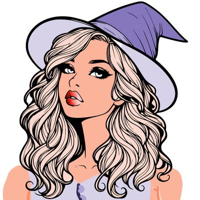 realistic witch girl with wavy hair and lips