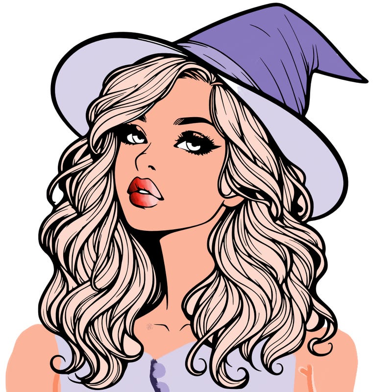 realistic witch girl with wavy hair and lips