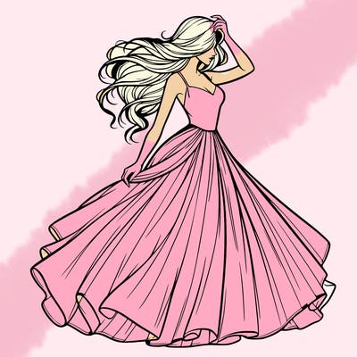 realistic woman with dress flowing in the wind