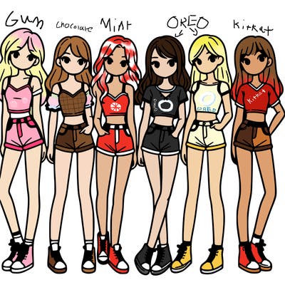 a group of girls wearing crop tops and shorts