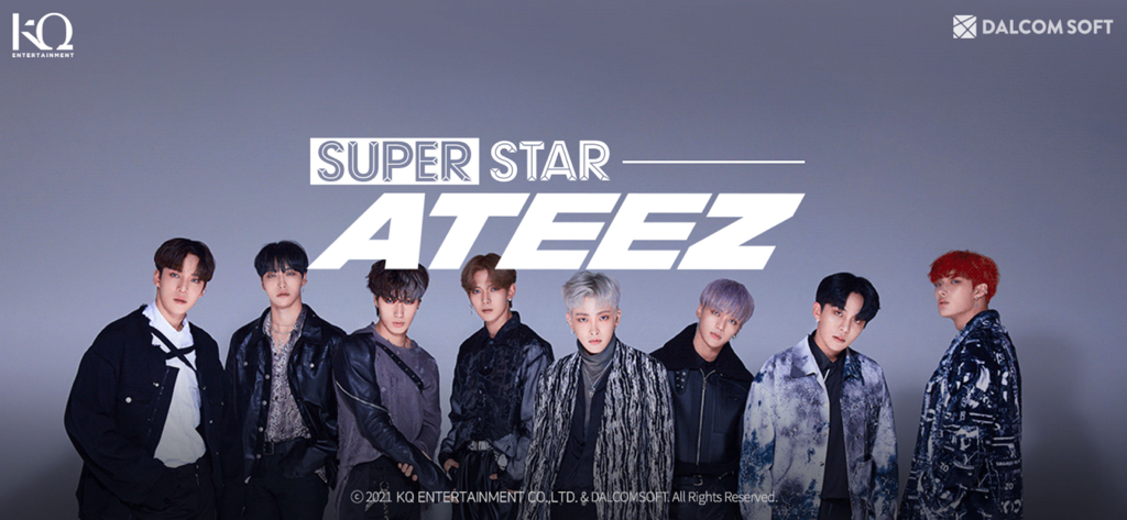 Promotional banner of the K-pop group ATEEZ for the SuperStar ATEEZ mobile rhythm game app