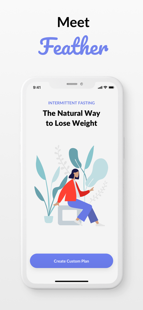 Feather - Intermittent Fasting - Pantalla de introducción de la aplicación Feather de ayuno intermitente para pérdida de peso natural y ayuno intermitente