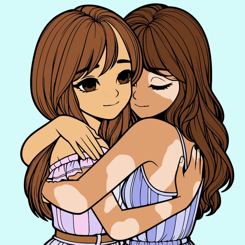 realistic girls hugging