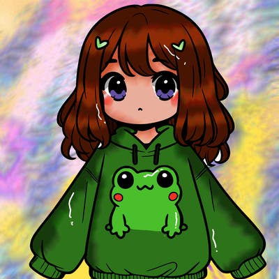girl wearing frogging sweatshirt