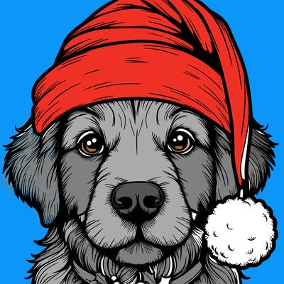 realistic dog with a christmas hat