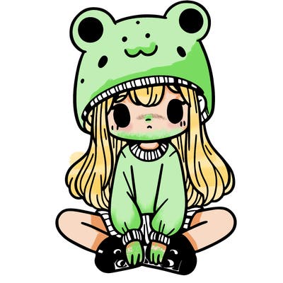 a girl wearing a frog hat and some frog socks