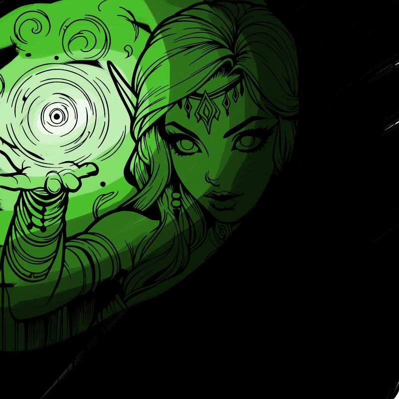 realistic scary beautiful elf sorceress casting spell