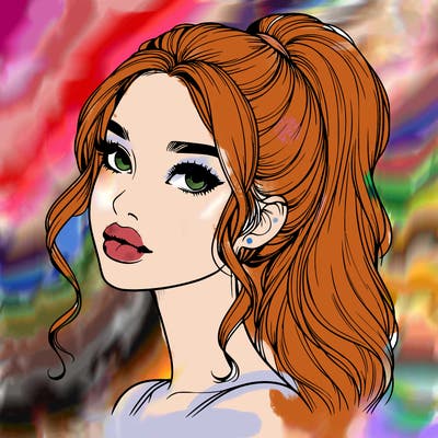 realistic girl with a ponytail on her hair and lips