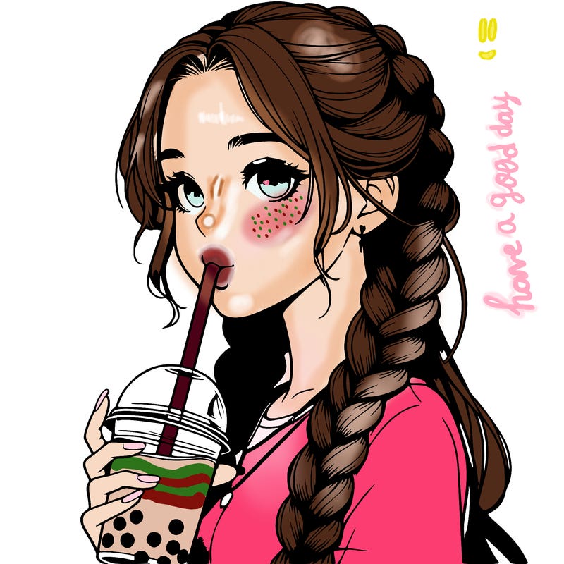 realistic girl with braided hair drinking boba