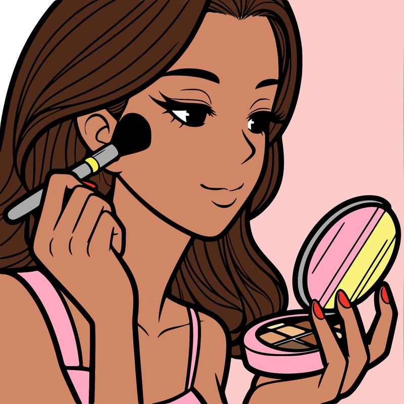 little girl putting on makeup