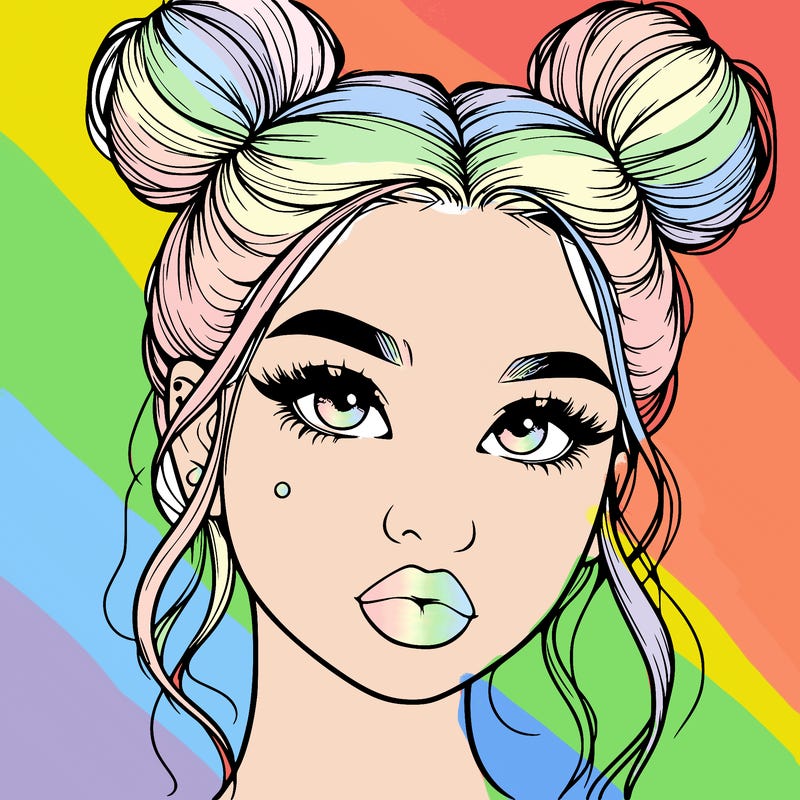 realistic girl with two buns on her hair and lips