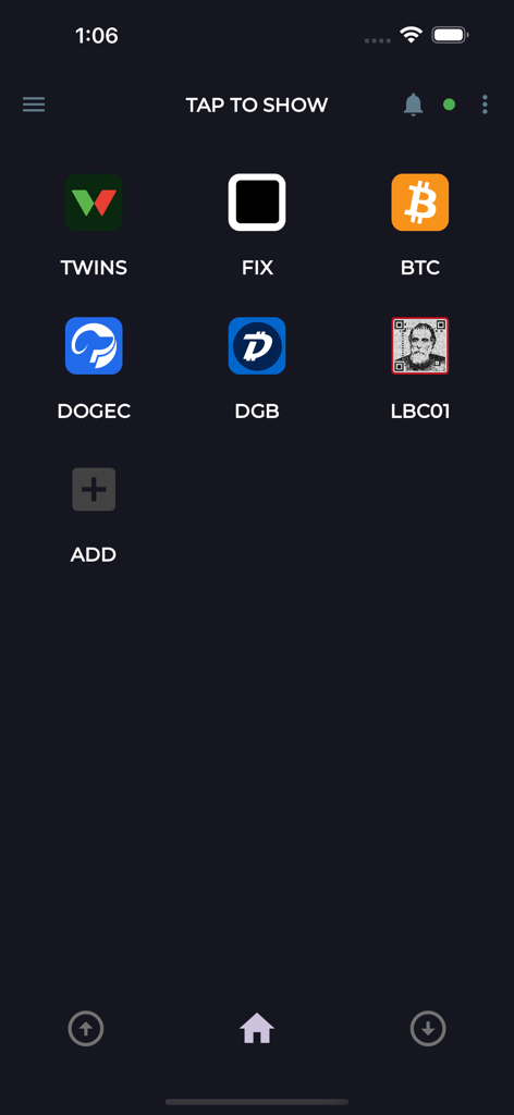 wallet.app - A mobile interface of a crypto wallet displaying various digital currency icons in a grid