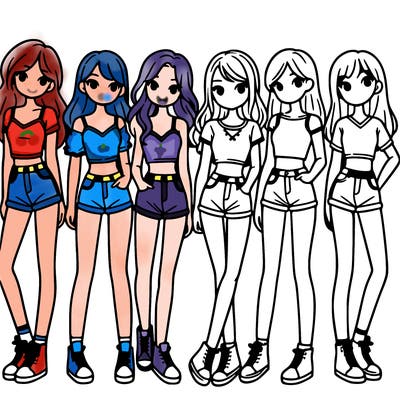 a group of girls wearing crop tops and shorts