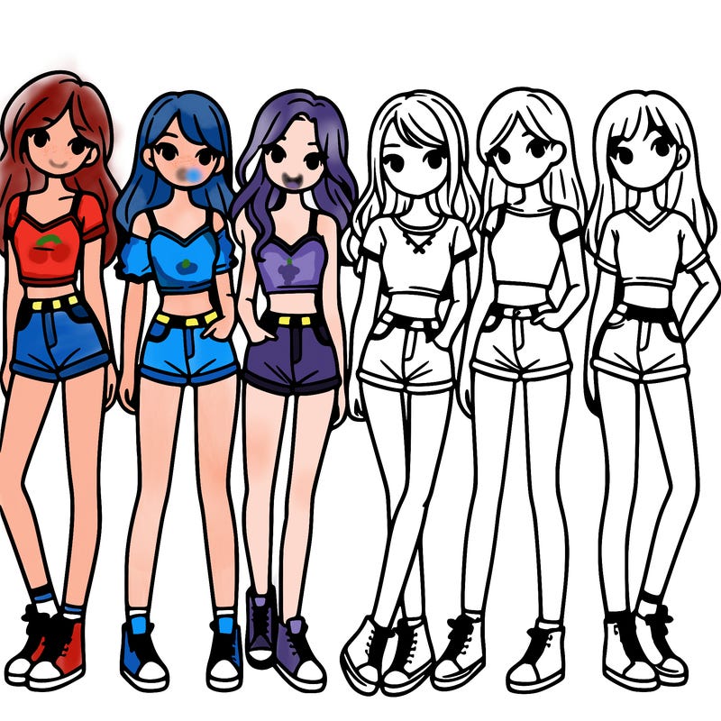 a group of girls wearing crop tops and shorts