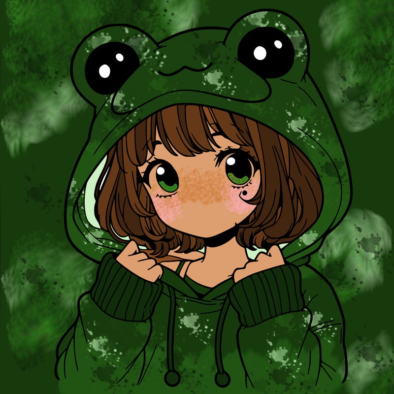 a cute teenage girl wearing a frog hoodie