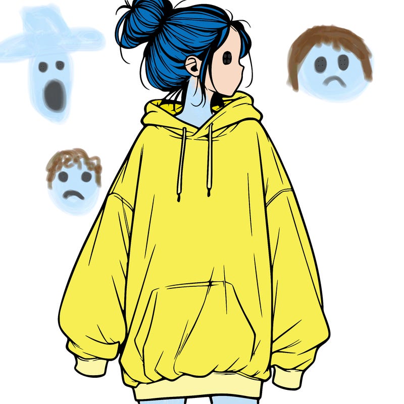 realistic girl with a oversized sweatshirt on and a bun