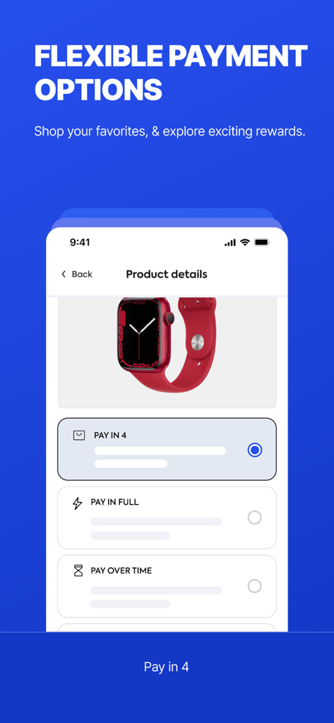 CredPal - CredPal app screen displaying flexible payment options including Pay in 4