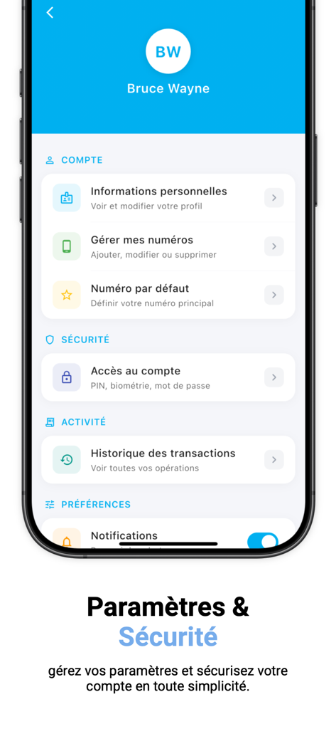 Dioko by JOTALI - Dioko app settings screen for user account and security management