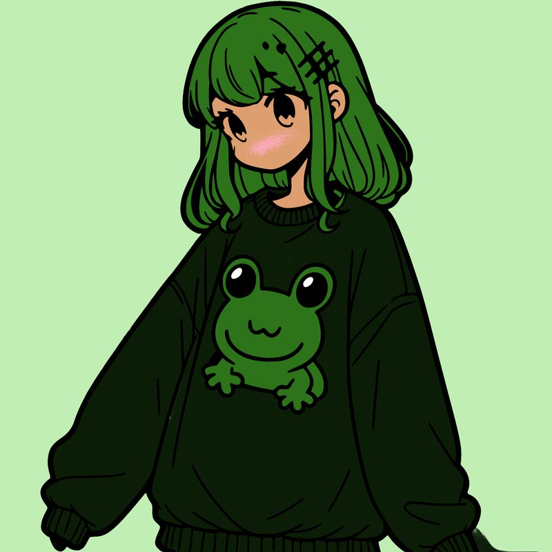 girl wearing frogging sweatshirt