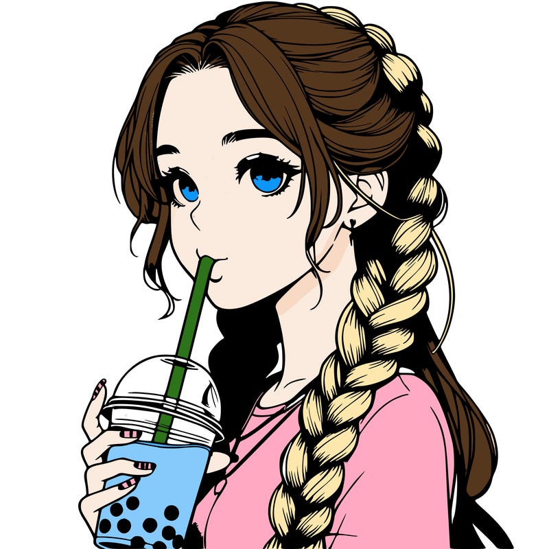 realistic girl with braided hair drinking boba