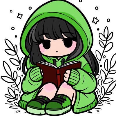 girl in oversized hoodie reading a book