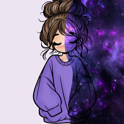 girl with baggy sweatshirt and messy bun