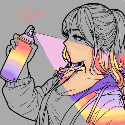 a realistic girl spray, painting