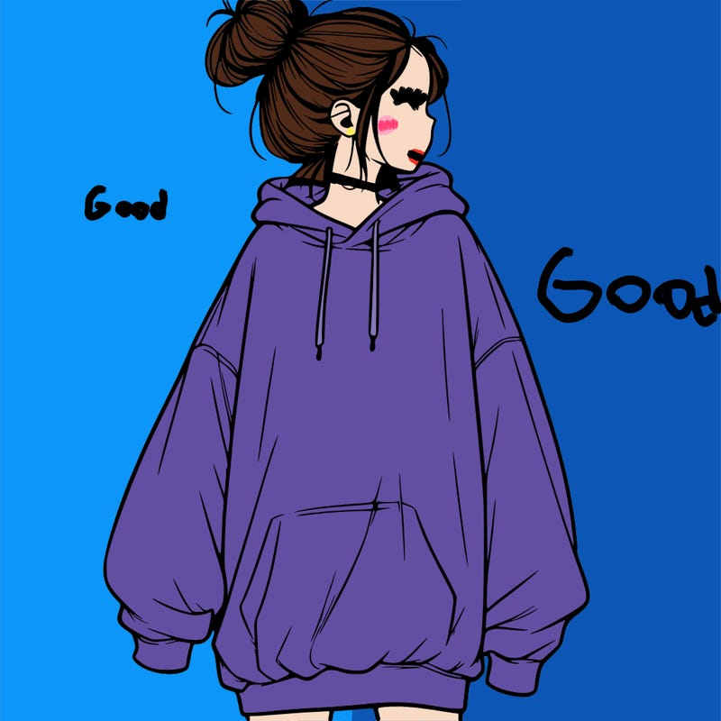realistic girl with a oversized sweatshirt on and a bun