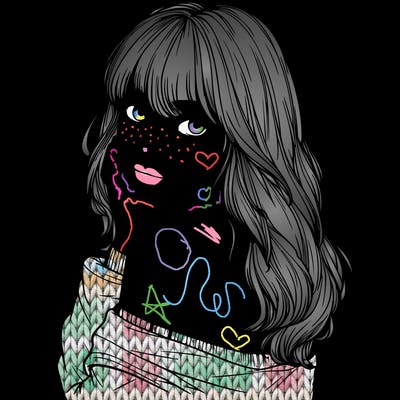 realistic girl with bangs looking over her shoulder