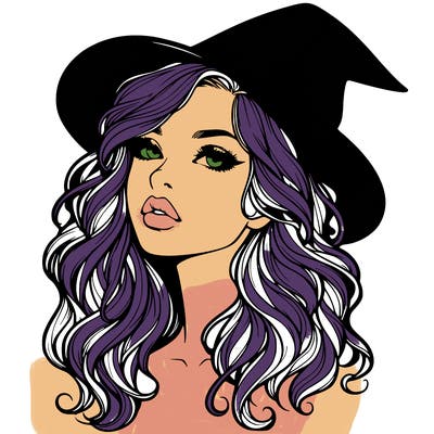 realistic witch girl with wavy hair and lips