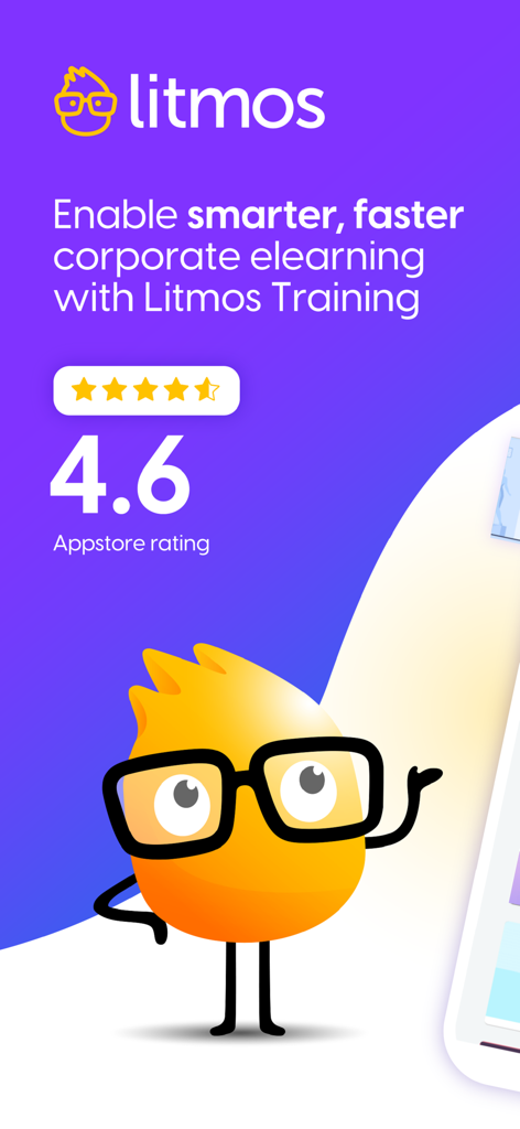 Litmos - Litmos mobile app for corporate elearning showing a 4.6 star rating and yellow mascot