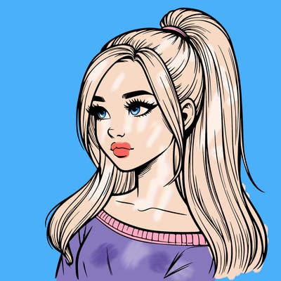 realistic girl with a high ponytail