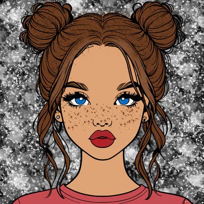 realistic girl with two buns in hair and lips