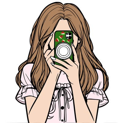 a realistic girl holding her phone taking pictures