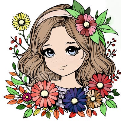 realistic girl with flowers