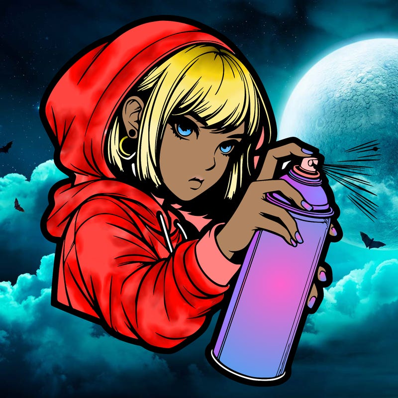 realistic girl spray painting