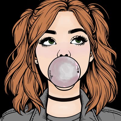 realististic girl blowing bubble -gum