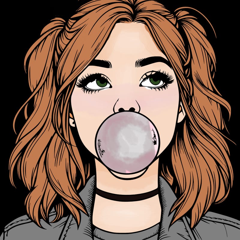realististic girl blowing bubble -gum