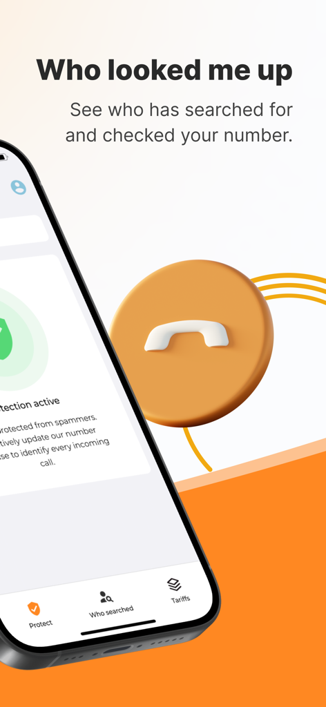 あなたの電話番号を検索したユーザーを確認する機能が表示されているWhoTamアプリのインターフェース。