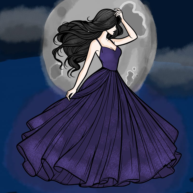 realistic woman with dress flowing in the wind