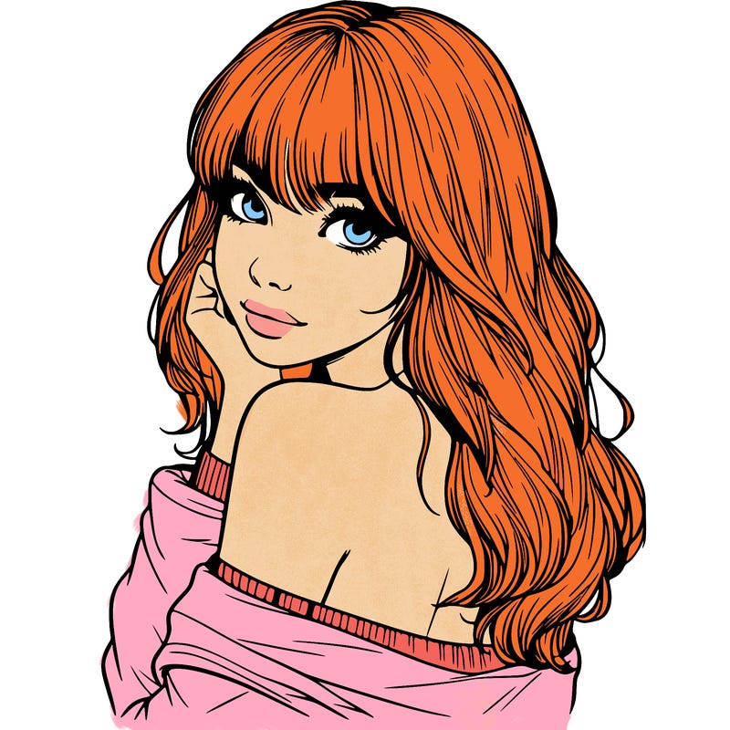 realistic girl with bangs looking over her shoulder