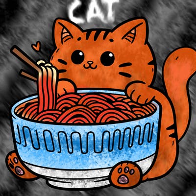 cat with ramen